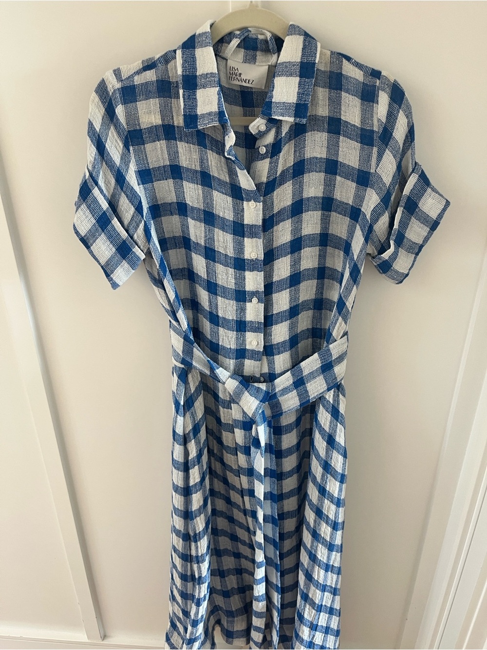 Lisa Marie Fernandez Linen Blue and White Gingham Shirt Dress